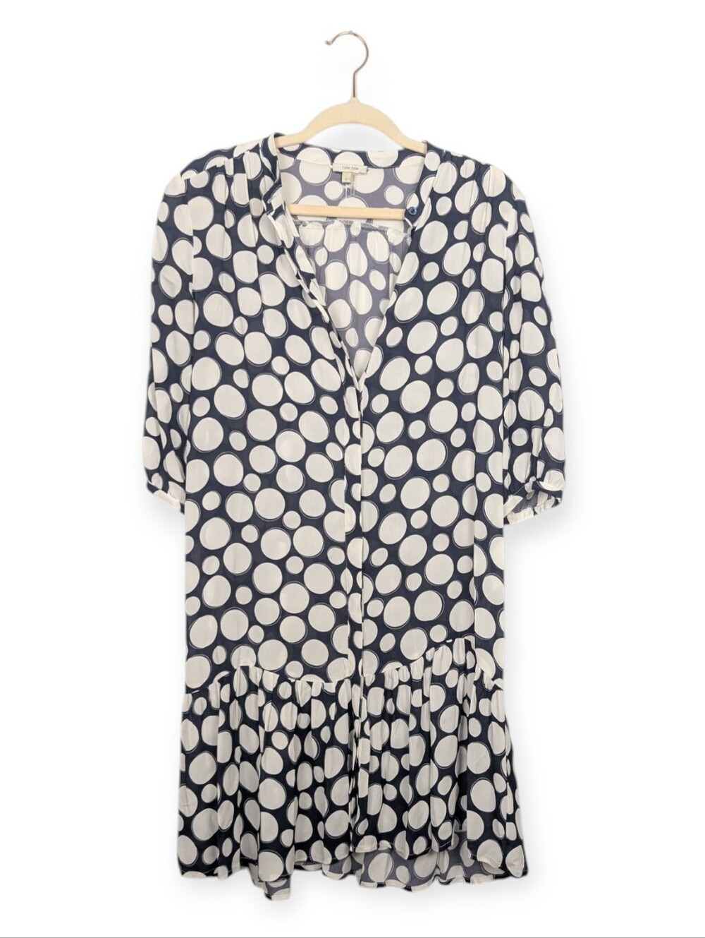 Tyler Böe Polka Dot Dress 0 Navy White Three Quarter Sleeve Knee Length Dress